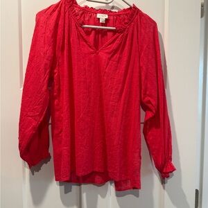 J.Crew Ruffle Collar Women's Red Blouse